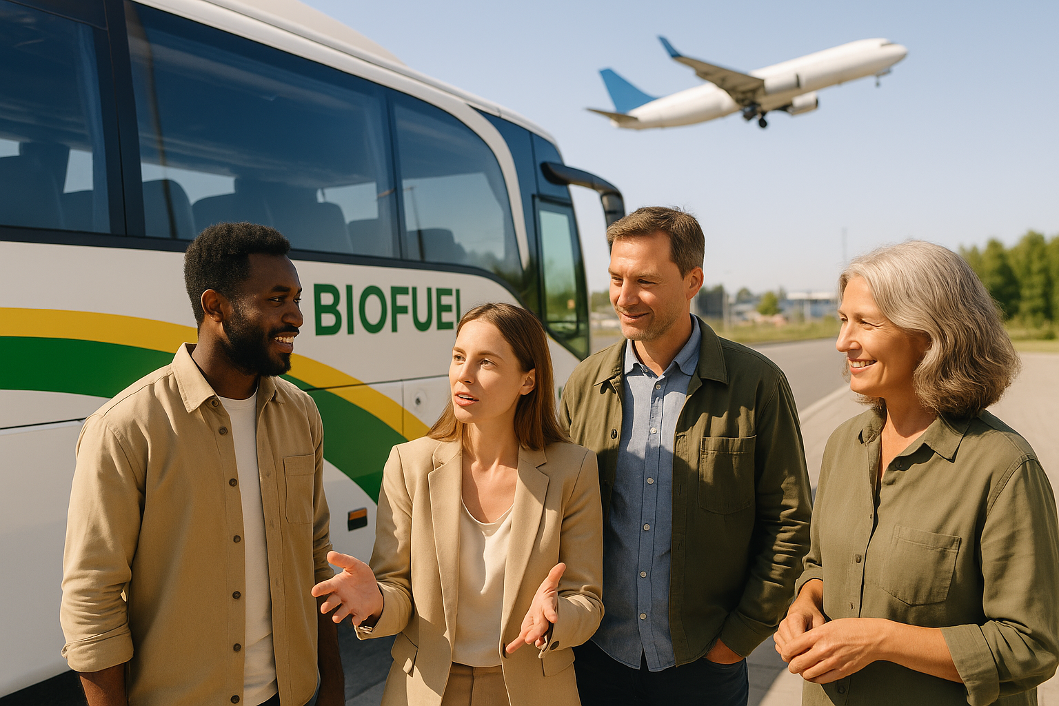 Foto till artikeln: Bussar och flygplan visar hur biobränslen minskar utsläppen