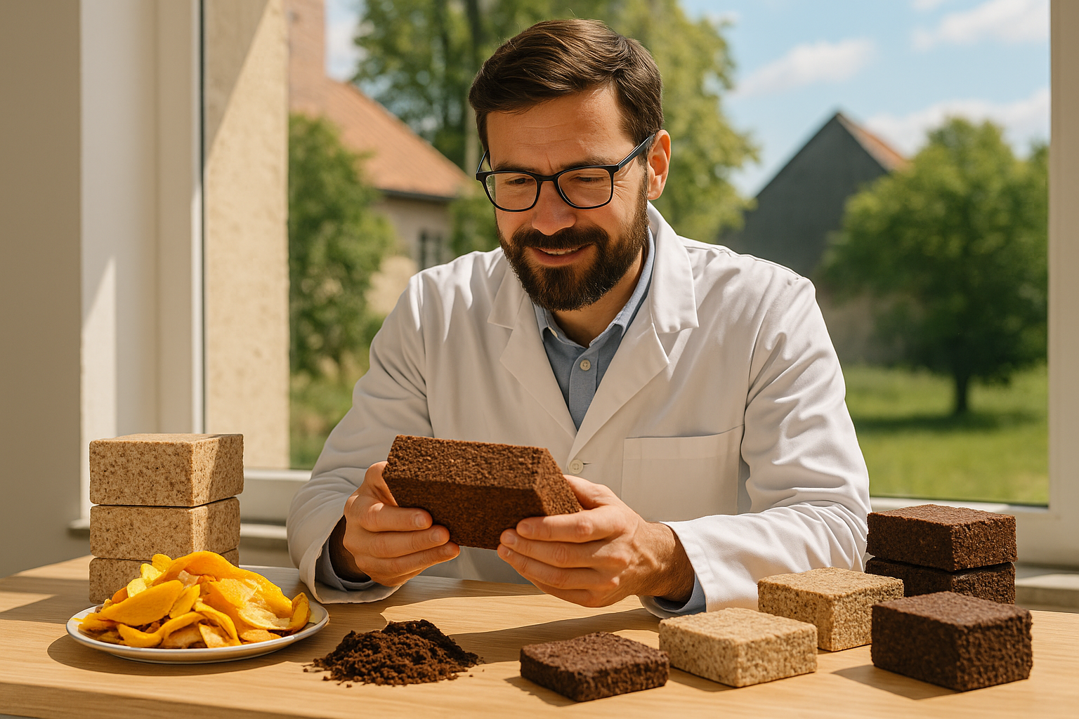 Foto till artikeln: Forskare förvandlar kaffesump och fruktskal till byggmaterial för framtidens hus